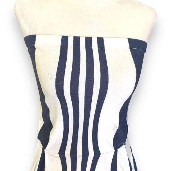 Gant Dress Blue White Vertical Printed Striped Strapless Fit And Flare Mini XS - Picture 2 of 11
